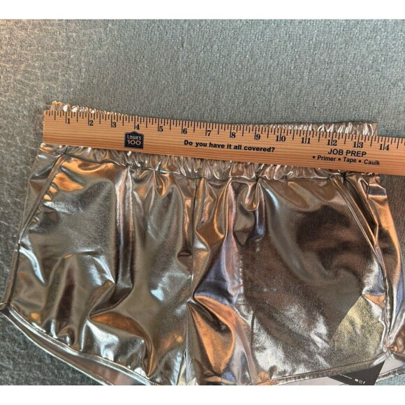 Pumpkino Silver Tight Metallic Shorts Shiny Hot‎ Pants Elastic Size Large - Picture 10 of 11